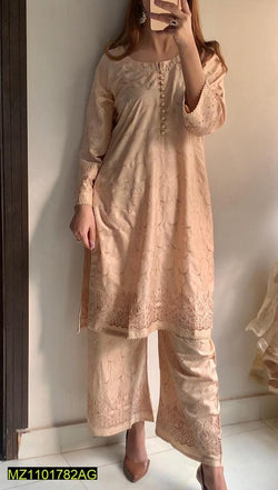 2 Pcs Women’s Stitched Chickenkari Linen Embroidered Suit