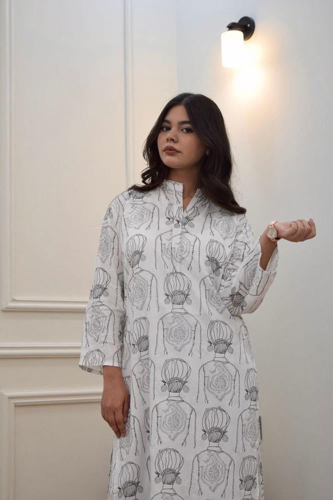 2 Pcs Women’s Stitched Linen Block Printed Shirt And Trouser