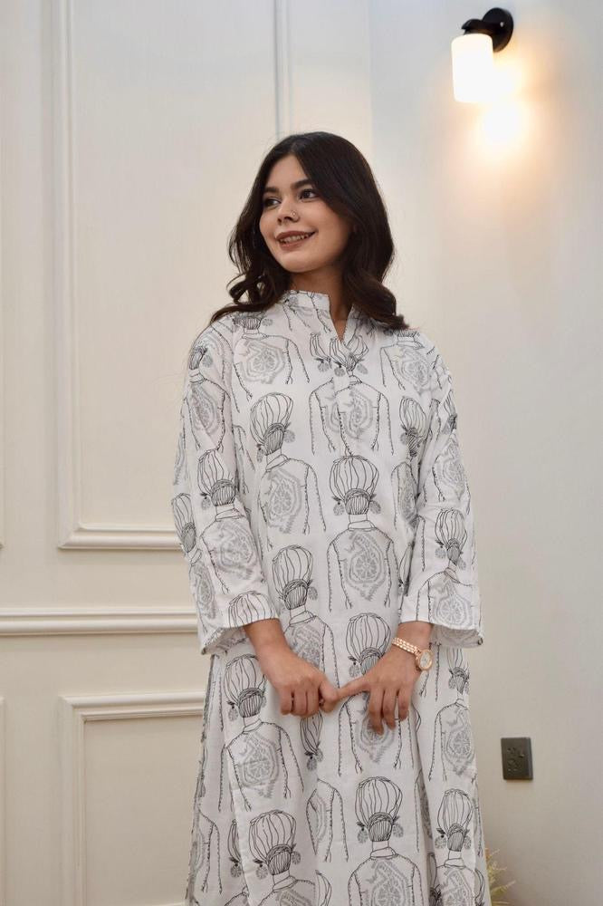 2 Pcs Women’s Stitched Linen Block Printed Shirt And Trouser