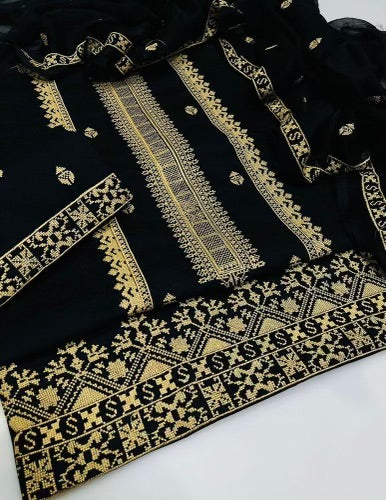 3 Pcs Women's Unstitched Cotton Embroidered Suit