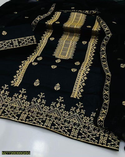 3 Pcs Women's Unstitched Cotton Embroidered Suit